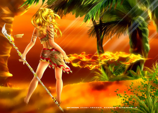 Картинка календари фэнтези 2019 оружие пламя calendar девушка дерево