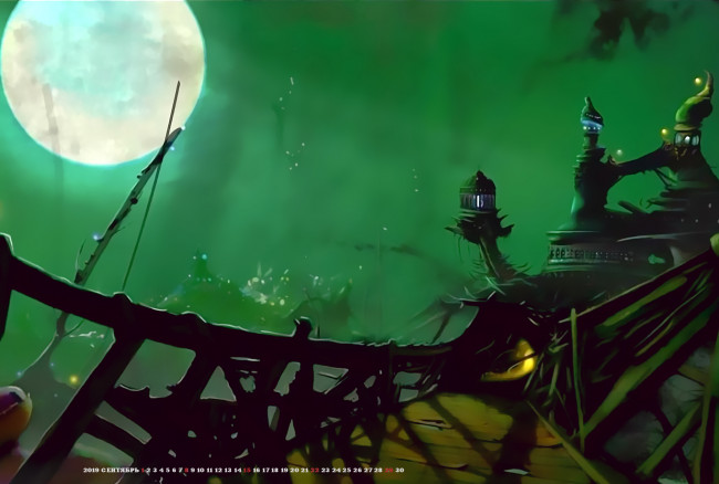Обои картинки фото календари, фэнтези, 2019, calendar, ночь, постройка, планета