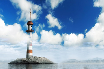 Картинка 3д+графика другое+ other маяк камень море облака