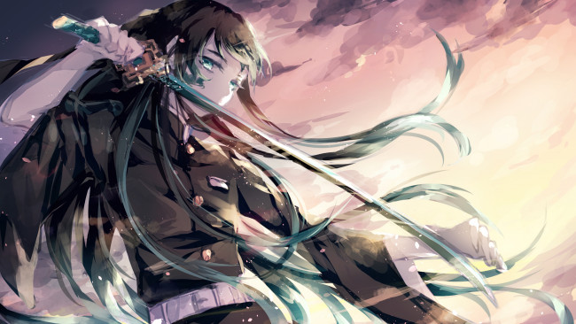 Обои картинки фото клинок рассекающий демонов, аниме, demon slayer,  kimetsu no yaiba, demon, slayer, kimetsu, no, yaiba, парень, muichirou, tokito