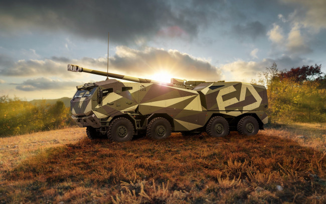 Обои картинки фото техника, военная техника, excalibur, army, morana, howitzer, wheeled, self-propelled, czech, republic