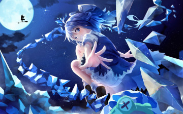 Картинка аниме touhou девочка камни луна ведьма