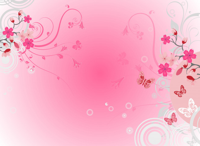 Обои картинки фото векторная графика, цветы , flowers, цветы, бабочки