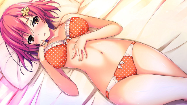 Обои картинки фото аниме, unknown,  другое , девушка, белье, постель