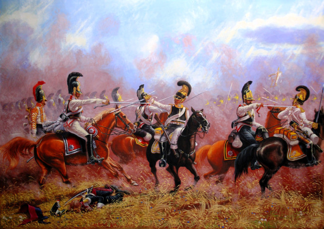 Обои картинки фото рисованное, живопись, война, отряды, всадники, оружие, поле