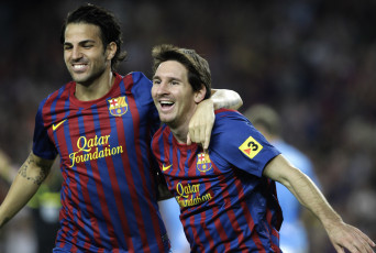 Картинка спорт футбол сеск фабрегас лионель месси радость фк барселона