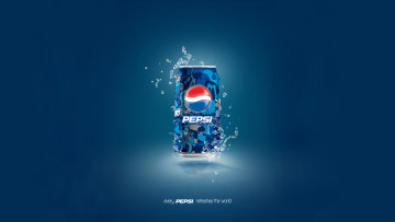 Картинка бренды pepsi синий фон брызги капли банка