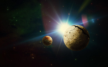 Картинка космос арт планета спутник солнце