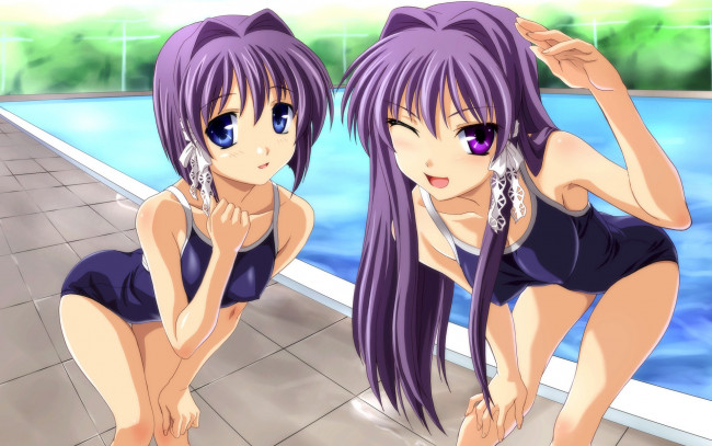 Обои картинки фото аниме, clannad, купальник, большие, глаза, девушки