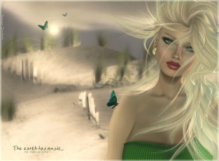 Картинка 3д графика portraits портрет блондинка бабочки