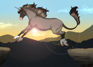 Картинка рисованные животные +сказочные +мифические прижок единорог