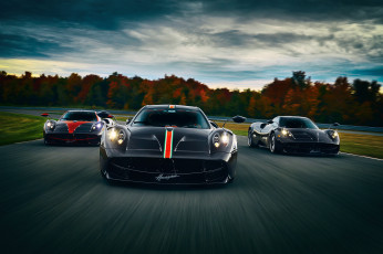Картинка автомобили pagani осень скорость дорога три huayra