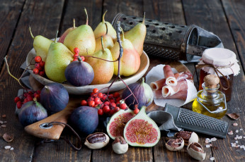 Картинка еда разное груша инжир орех масло бекон