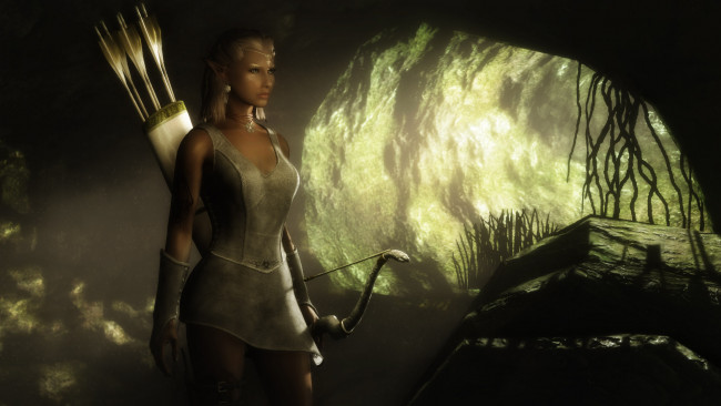 Обои картинки фото 3д графика, эльфы , elves, эльфийка, стрелы, взгляд, лук
