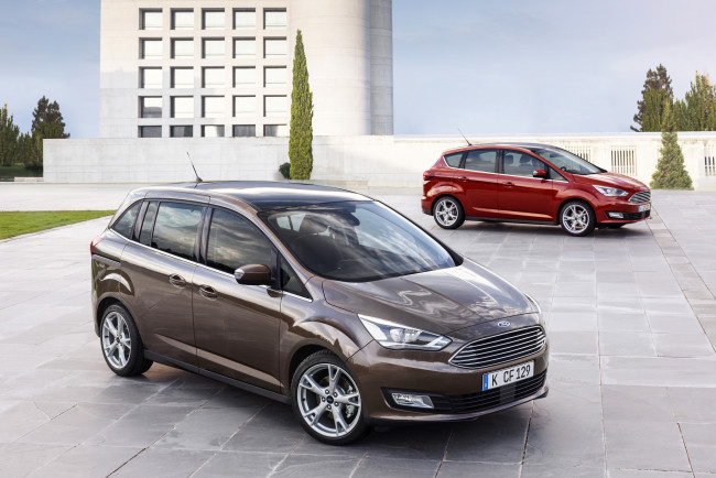 Обои картинки фото 2015 ford grand c-max, автомобили, ford, два, grand, красный, металлик, кофейный