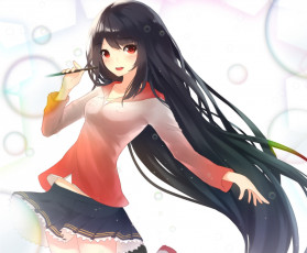 Картинка аниме unknown +другое улыбка пузыри гольфы девушка ariinine арт