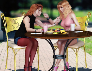 Картинка 3д+графика люди+ people взгляд девушки стол фон