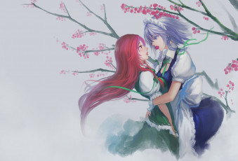 Картинка аниме touhou izayoi sakuya тохо hong meiling длинные волосы девушки
