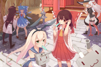 Картинка touhou +kantai+collection аниме unknown +другое роботы мороженное девочки арт xingno dong qingwa