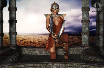 Картинка 3д+графика амазонки+ amazon девушка оружие фон взгляд
