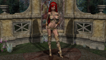 Картинка 3д+графика фантазия+ fantasy девушка рыжая фон взгляд