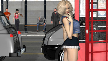 Картинка 3д+графика люди+ people девушка взгляд блондинка улица фон