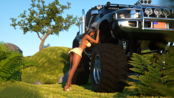 Картинка автомобили 3d+car&girl девушка джип ноги юбка попа грудь