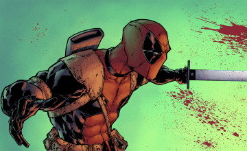 Картинка рисованное комиксы deadpool wade wilson marvel comics злодей кровь маска art меч