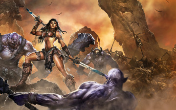 Картинка фэнтези красавицы+и+чудовища сражение мечи орки варвар воин девушка