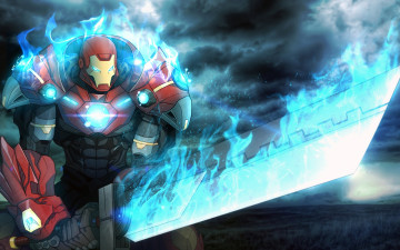 Картинка рисованное комиксы iron man tony stark fan art броня меч костюм