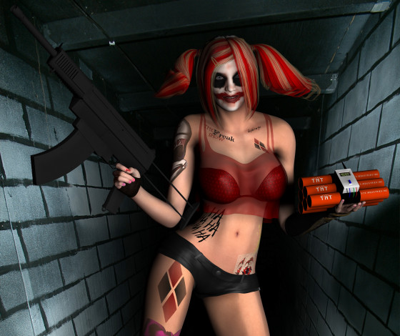 Обои картинки фото 3д графика, существа , creatures, взгляд, вампир, кровь, оружие, фон, девушка