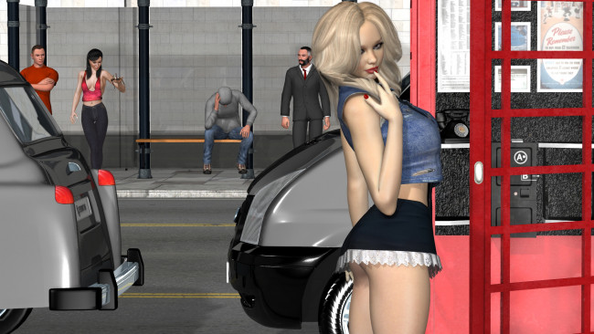 Обои картинки фото 3д графика, люди , people, девушка, взгляд, блондинка, улица, фон