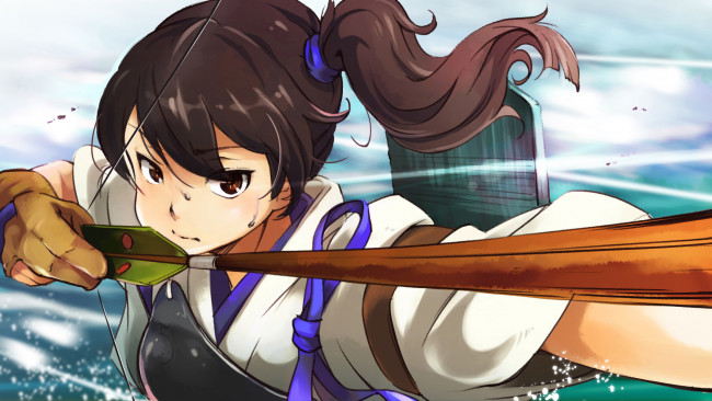 Обои картинки фото аниме, kantai collection, kantai, collection, kaga, kancolle, девочка, арт, masshu