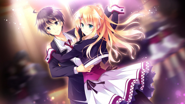 Обои картинки фото аниме, unknown,  другое, девушка, взгляд, фон, парень, танец