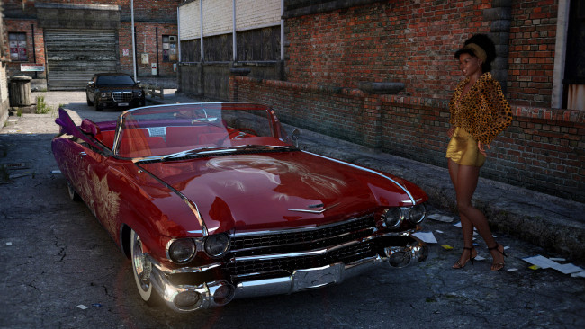 Обои картинки фото автомобили, 3d car&girl, взгляд, девушка, автомобиль, фон