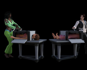 обоя 3д графика, люди , people, иллюзионисты, фон, взгляд, девушки