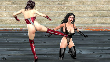 обоя 3д графика, люди , people, девушки, взгляд, фон, драка