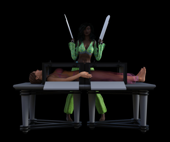 Обои картинки фото 3д графика, люди , people, иллюзионисты, фон, взгляд, девушки