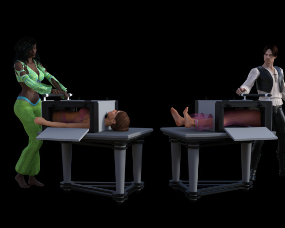 Обои картинки фото 3д графика, люди , people, иллюзионисты, фон, взгляд, девушки