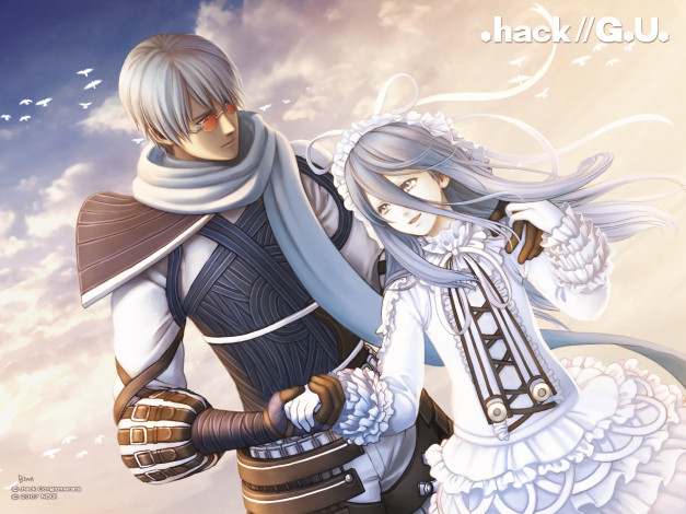 Обои картинки фото hack, sign, аниме, фон, взгляд, девушка