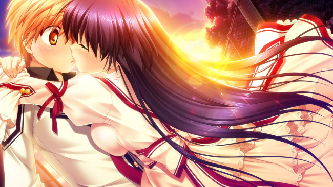 Обои картинки фото аниме, rewrite, девушка, взгляд, фон