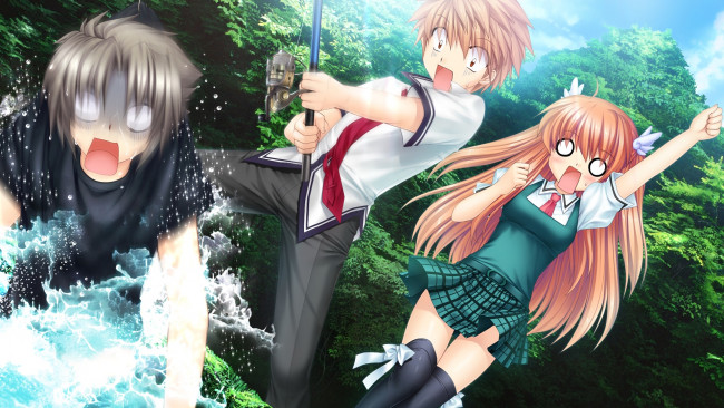 Обои картинки фото аниме, rewrite, девушка, взгляд, фон, парень