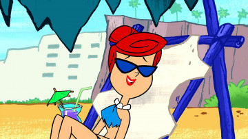 Картинка мультфильмы the+flintstones шезлонг очки женщина улыбка коктейль