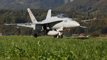 Картинка авиация боевые+самолёты хорнет трава истребитель аэродром hornet cf-18