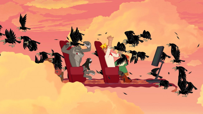 Обои картинки фото мультфильмы, иван царевич и серый волк 3, девушка, парень, птица, полет, кот, волк