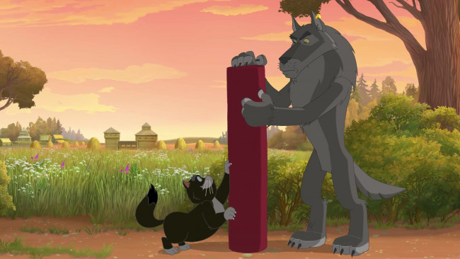 Обои картинки фото мультфильмы, иван царевич и серый волк 3, доска, природа, кот, волк