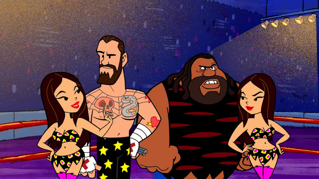 Обои картинки фото мультфильмы, the flintstones, ринг, женщина, мужчина, тату