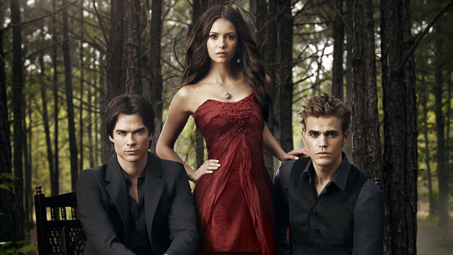Обои картинки фото разное, знаменитости, paul, wesley, nina, dobrev, the, vampire, diaris, актеры, лес, ian, somerhalder, дневники вампира