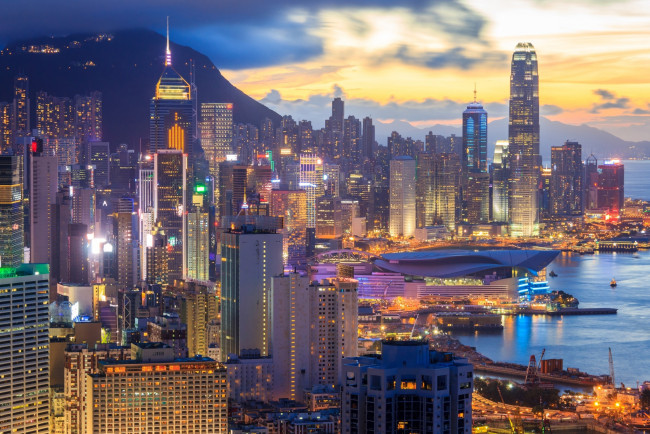 Обои картинки фото города, гонконг , китай, огни, гонг, конг, дома, вечер