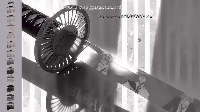 Обои картинки фото календари, аниме, оружие, парень, лицо